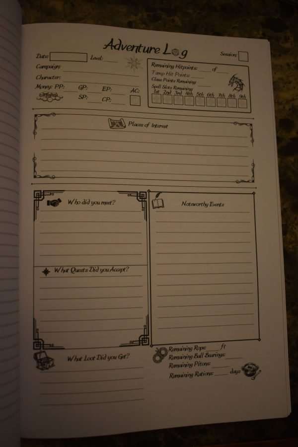 Adventure Log - A DND Session Notebook Templated Page